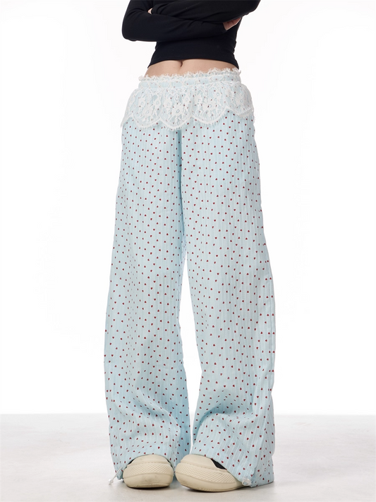 Lace Patchwork Wide-Leg Pants　X3387