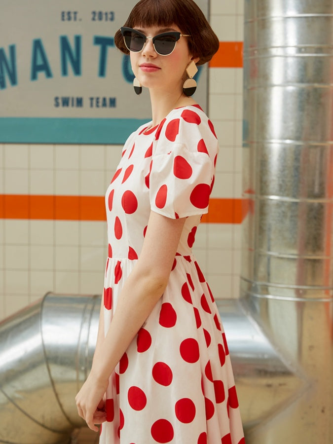 Retro Polka Dot Midi Dress X2710