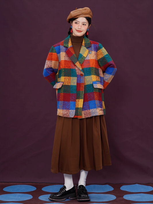 Colorful Rainbow Plaid Thick Oversized Blazer X3395