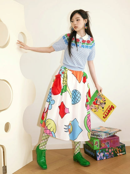 Colorful graphic flare skirt X2703