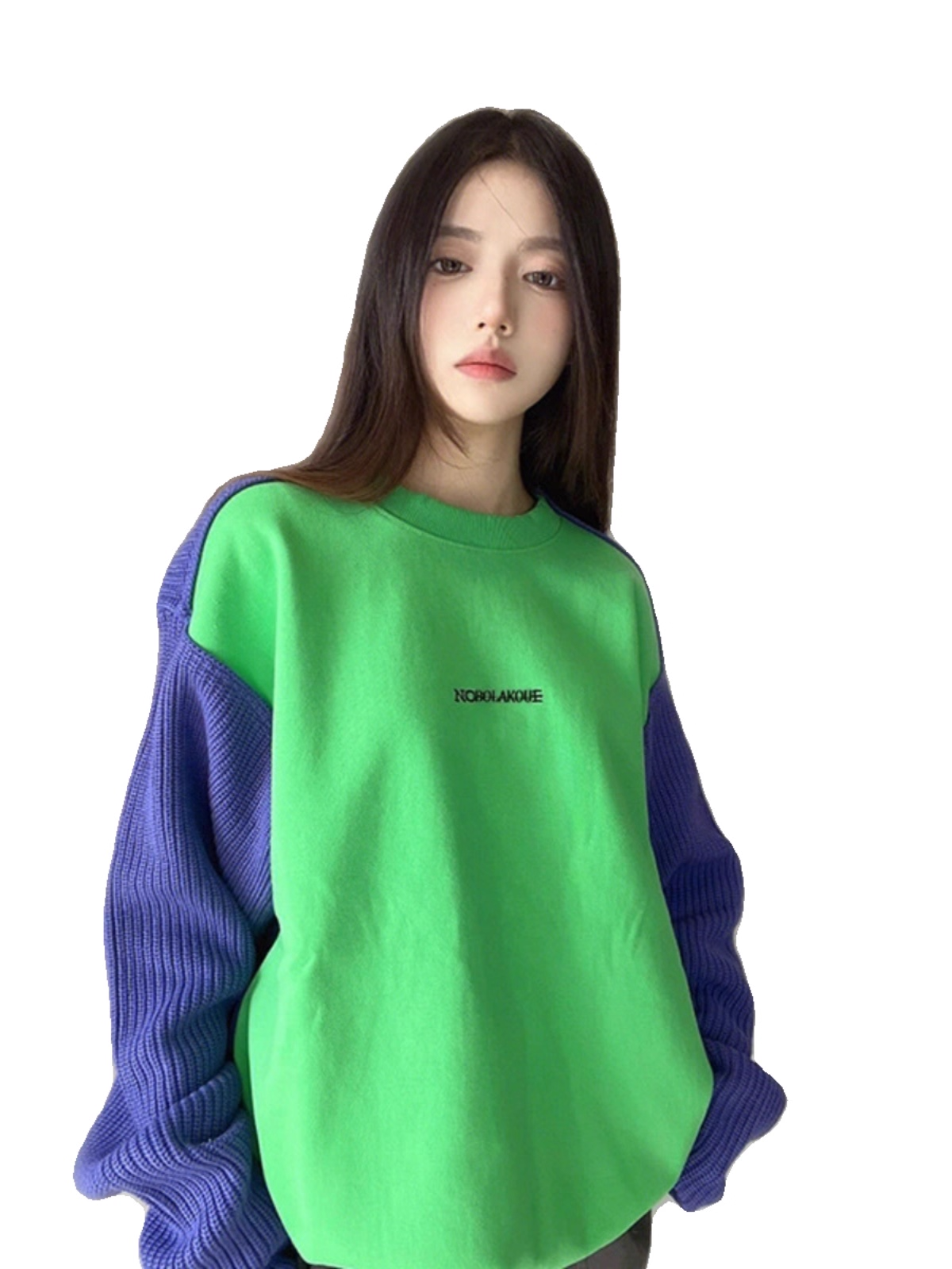 Green Colorblock Sweatshirt　X3418