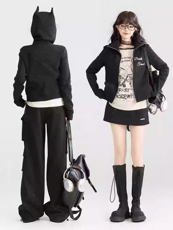 Decoration Hoodie/Loose Straight Side Pocket Pants　X2981