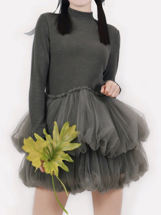 Volume silhouette mini mesh dress X2631