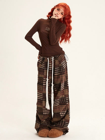 Earth color straight casual pants X2566