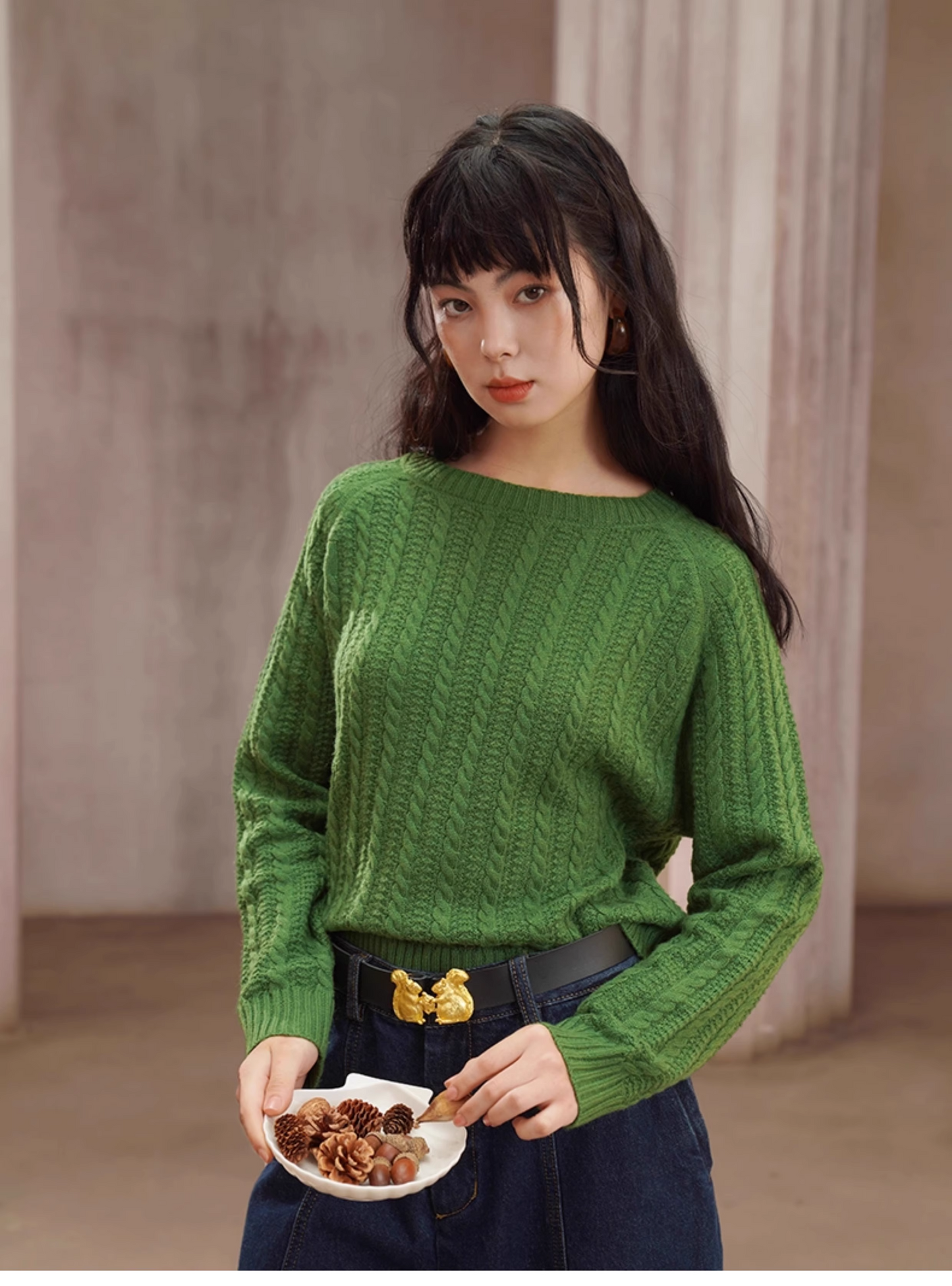 復古皮革皮帶，配雕刻松鼠扣 X3446