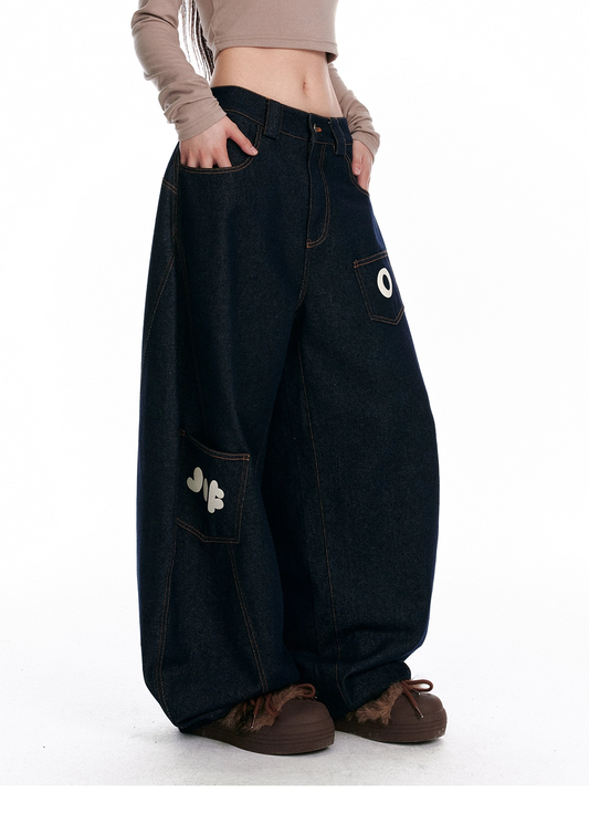 Custom Raw Denim Curved-Cut Wide-Leg Jeans　X3329