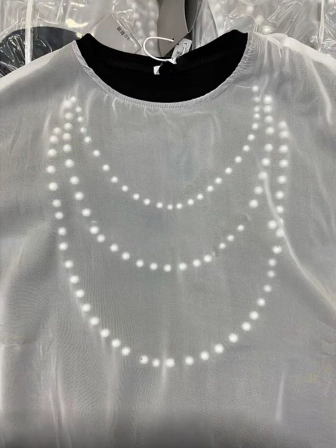 Sheer pearl necklace print T-shirt X2689