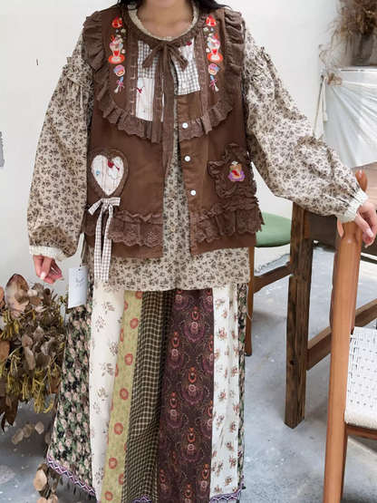 Vintage Country Patchwork Floral Long Skirt　X3364