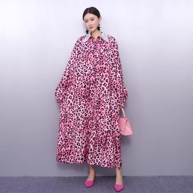 Leopard Print Long Shirt Dress　X3520