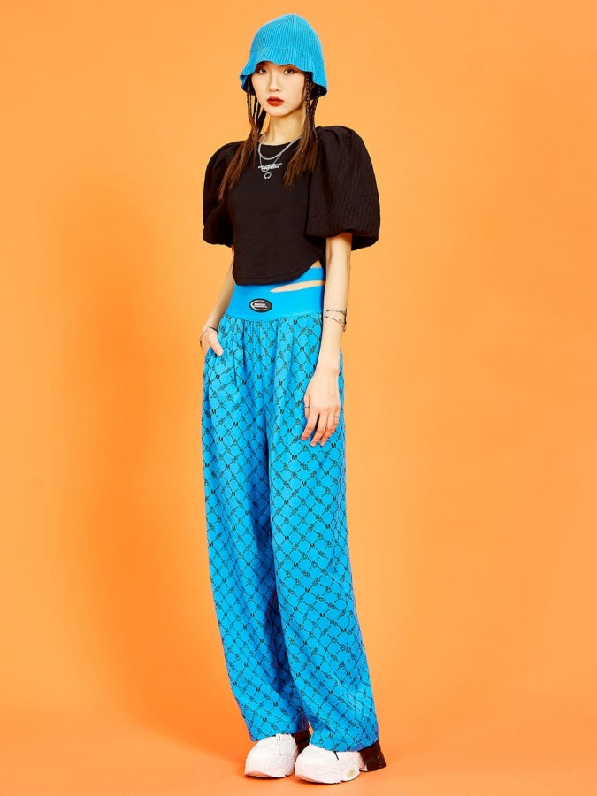 Diamond check pattern pants X2799