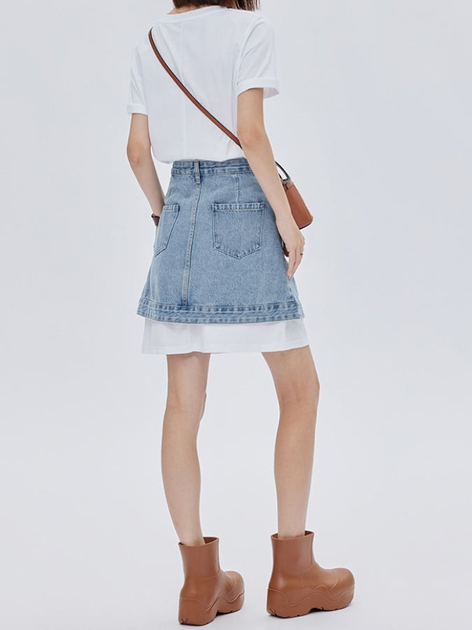 Asymmetrical design mini short denim skirt X2781