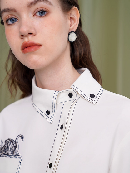 Embroidered Swan Shirt　X3346