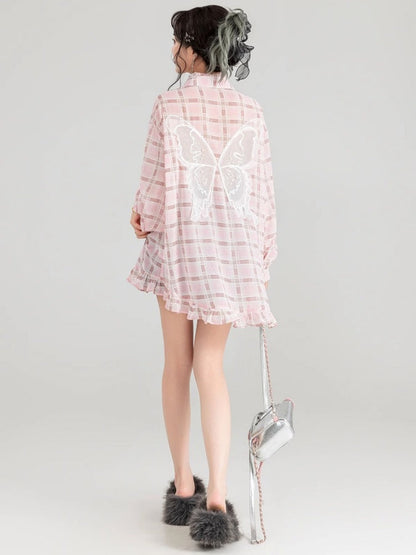 Butterfly motif oversized shirt X2733