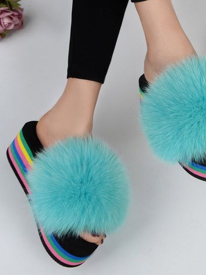 Faux fur platform open toe sandals X2755