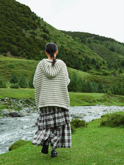 Autumn Winter Brushed Retro Check Tiered Skirt X3406