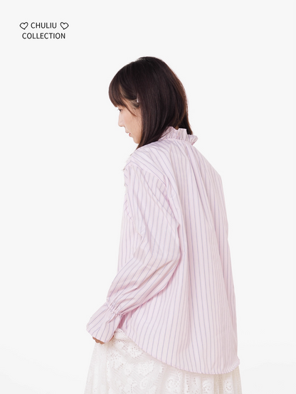 Striped BellSleeve School Style Shirt X3405