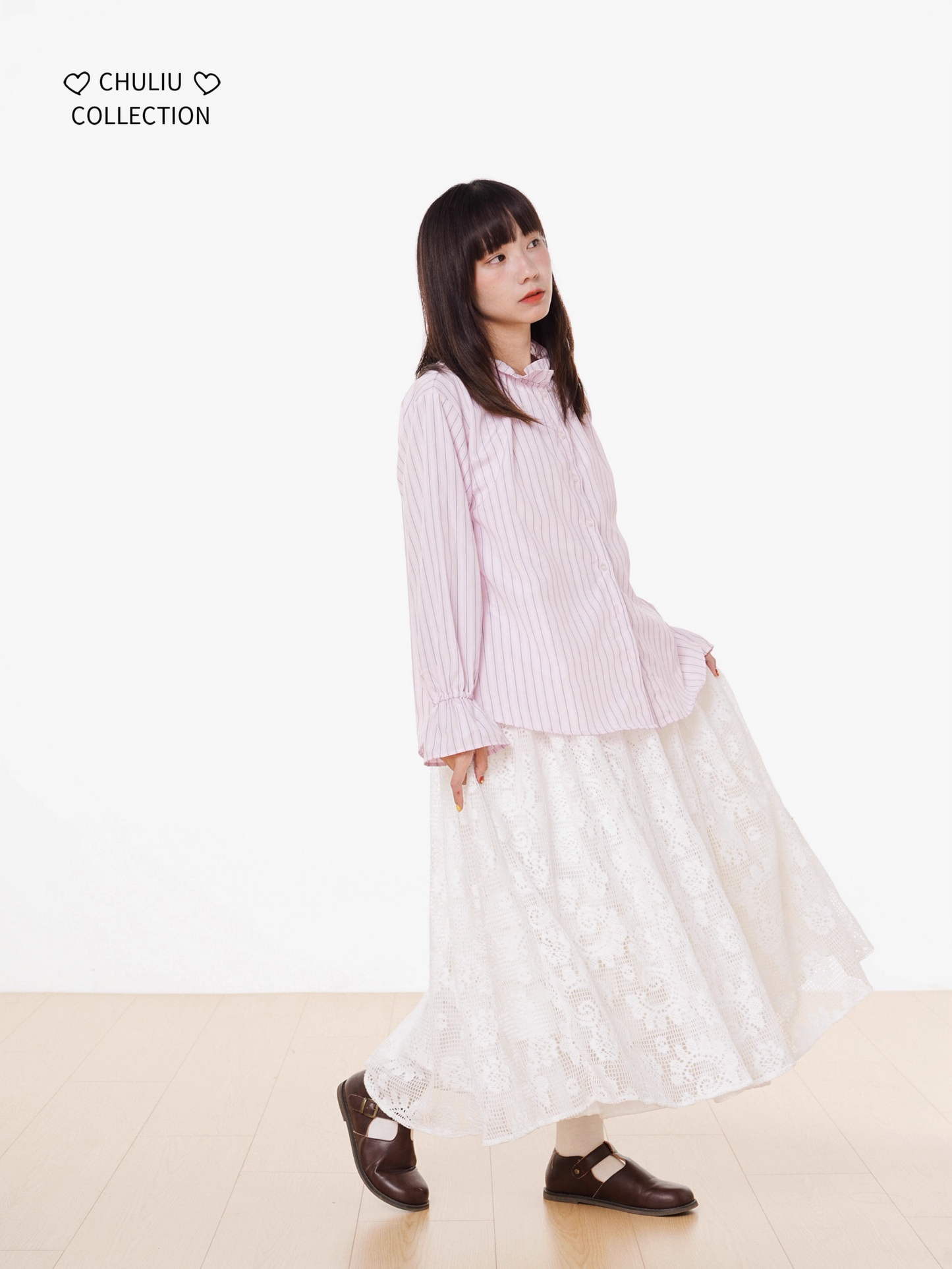 Striped BellSleeve School Style Shirt X3405