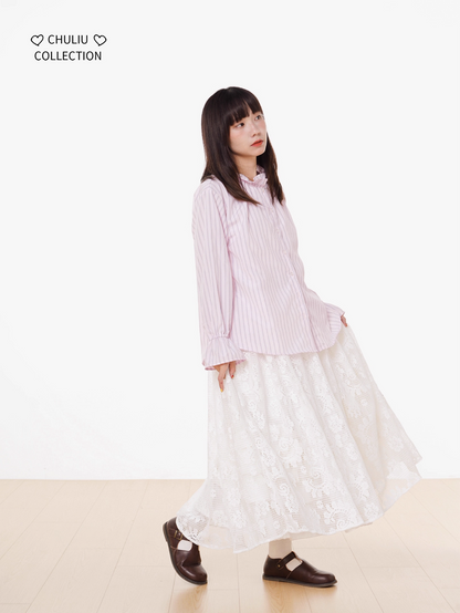 Striped BellSleeve School Style Shirt X3405
