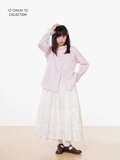 Striped BellSleeve School Style Shirt X3405