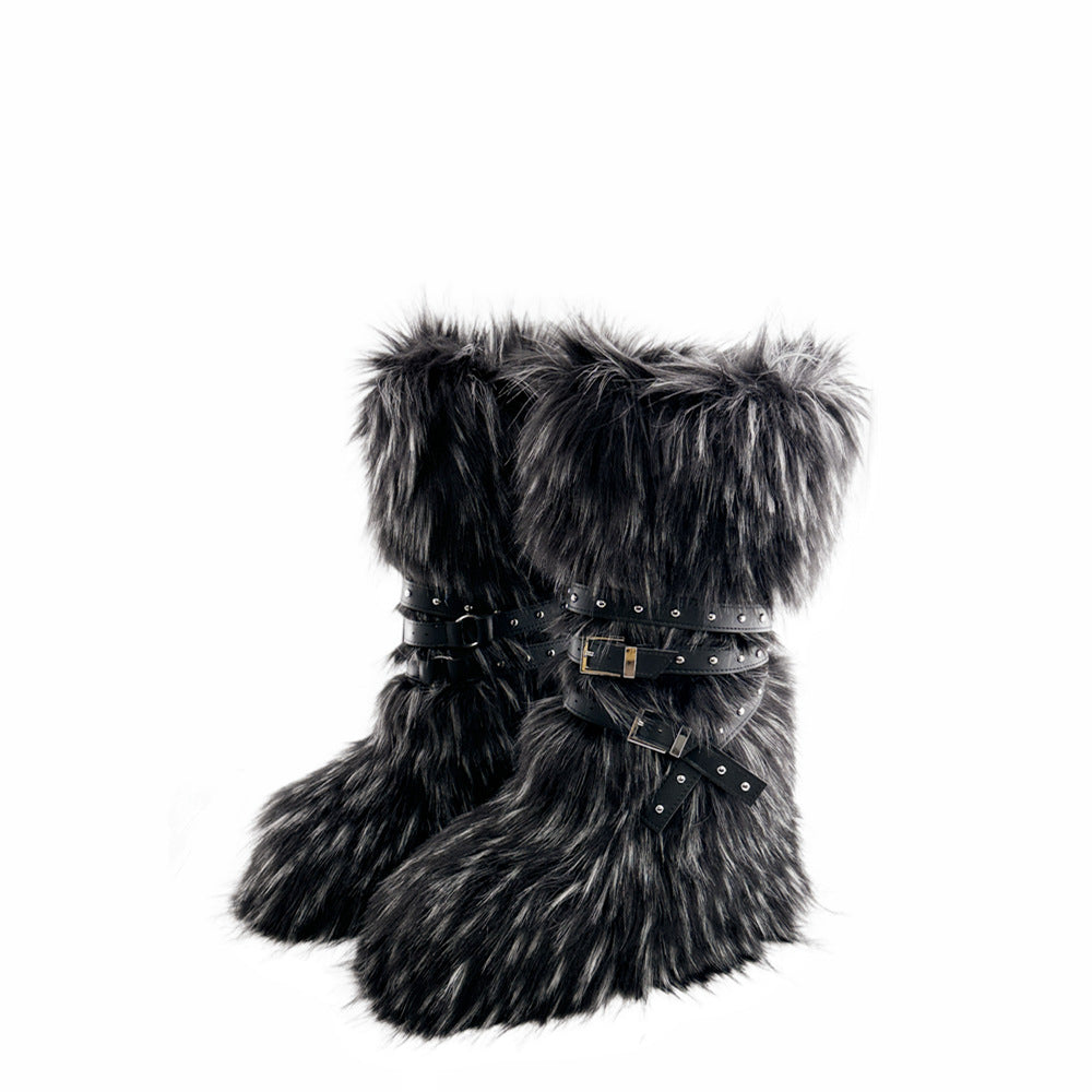 Fur Long Platform Snow Boots　X3423