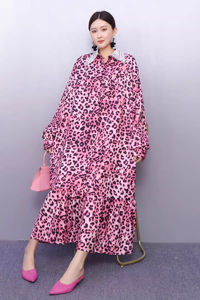 Leopard Print Long Shirt Dress　X3520
