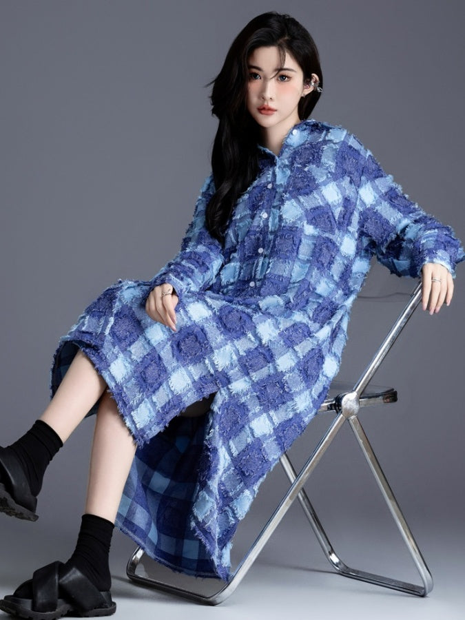 Klein Blue Check Shirt Dress X2939