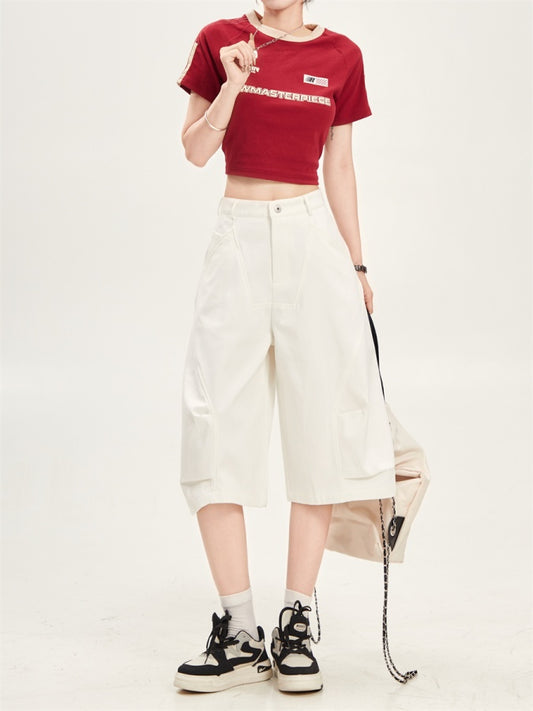 Wide design cropped pants X2765