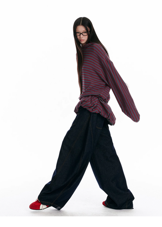 Striped Colorblock Oversized Hoodie　X3328
