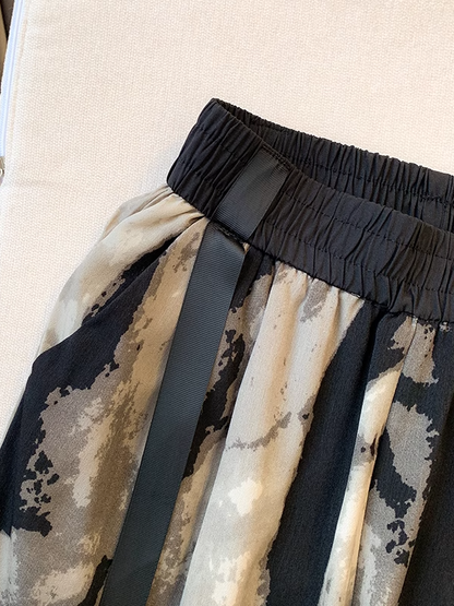 Chinese Style Ice Silk Wide-Leg Pants with Ribbon Tie　X3236