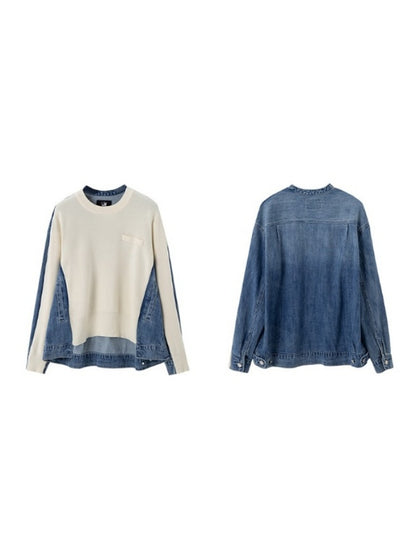 Bicolor denim knit sweater pullover X2782