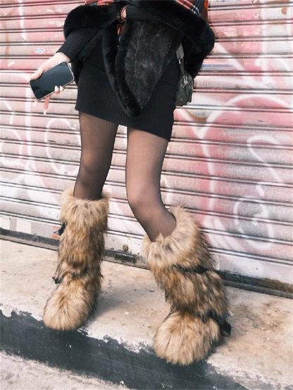 Fur Long Platform Snow Boots　X3423