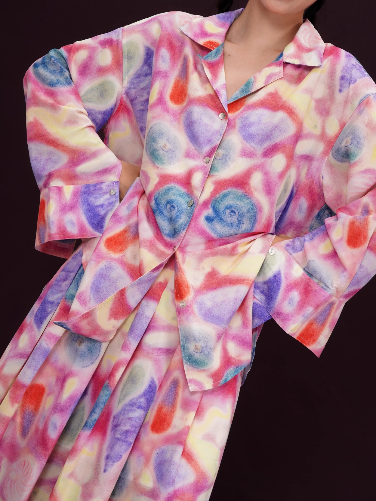 Colorful Seashell Print Long-Sleeve Shirt/Skirt X3392