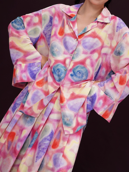 Colorful Seashell Print Long-Sleeve Shirt/Skirt X3392