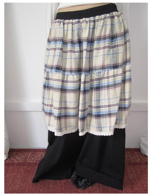 Plaid Patchwork Layered Wide Pants　X3420
