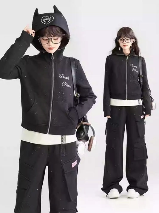 Decoration Hoodie/Loose Straight Side Pocket Pants　X2981