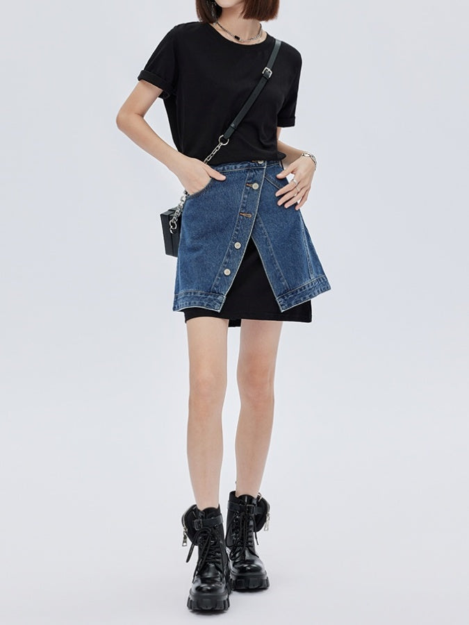 Asymmetrical design mini short denim skirt X2781