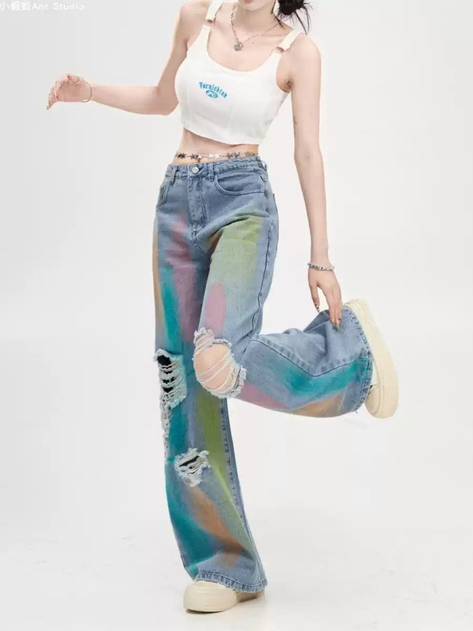 Paint Damaged Denim Pants X2837