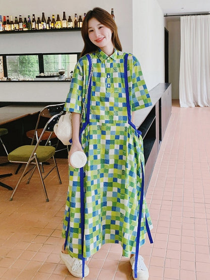 Green Mosaic Shirt Dress X2785