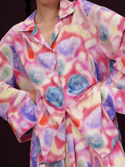 Colorful Seashell Print Long-Sleeve Shirt/Skirt X3392