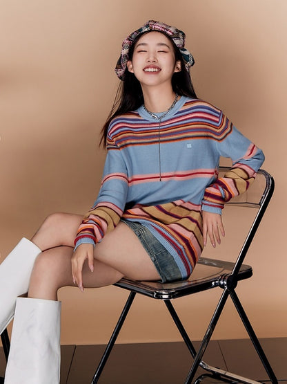 Color border knit sweater X2602