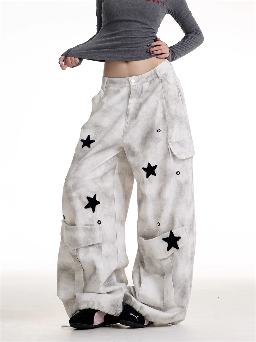 Vintage Retro Workwear Wide-Leg Pants　X3388