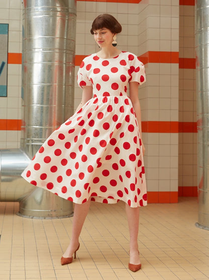 Retro Polka Dot Midi Dress X2710