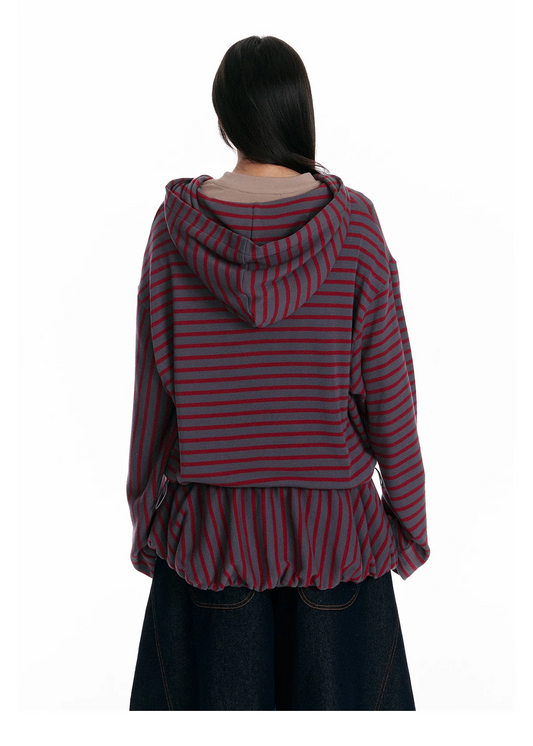 Striped Colorblock Oversized Hoodie　X3328
