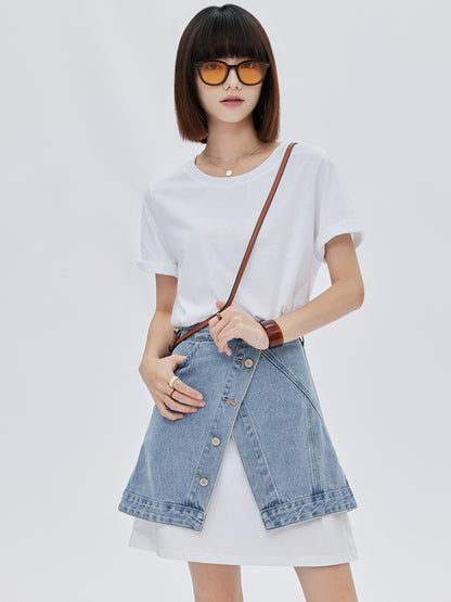 Asymmetrical design mini short denim skirt X2781