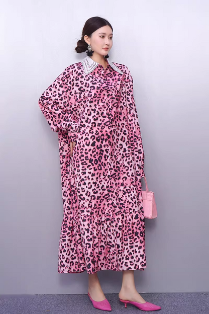 Leopard Print Long Shirt Dress　X3520
