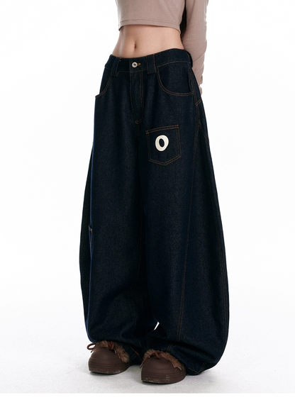 Custom Raw Denim Curved-Cut Wide-Leg Jeans　X3329