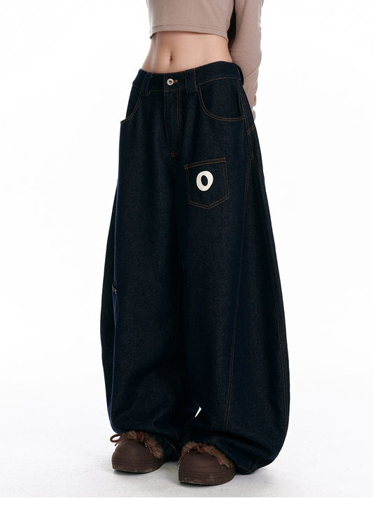 Custom Raw Denim Curved-Cut Wide-Leg Jeans　X3329