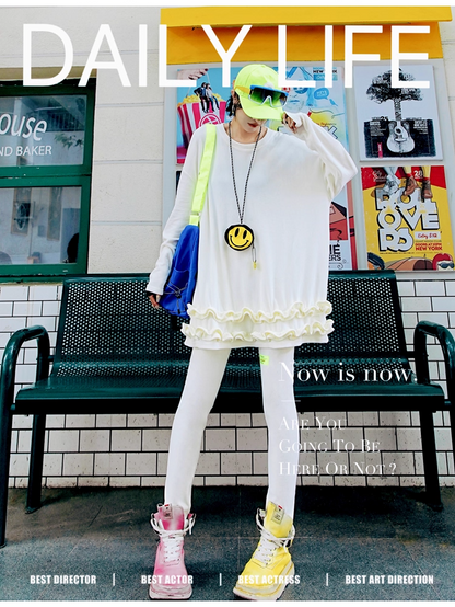 Royal Blue Ruffled Fleece Oversized Sweatshirt　X3407