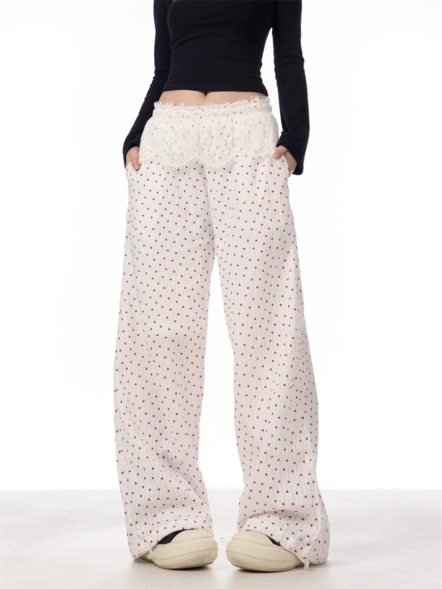 Lace Patchwork Wide-Leg Pants　X3387