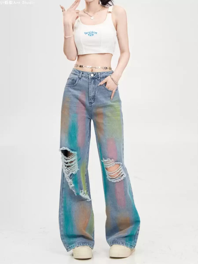 Paint Damaged Denim Pants X2837